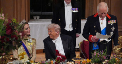 Kate Middleton (a sinistra), Donald Trump (al centro), Re Carlo (a destra).