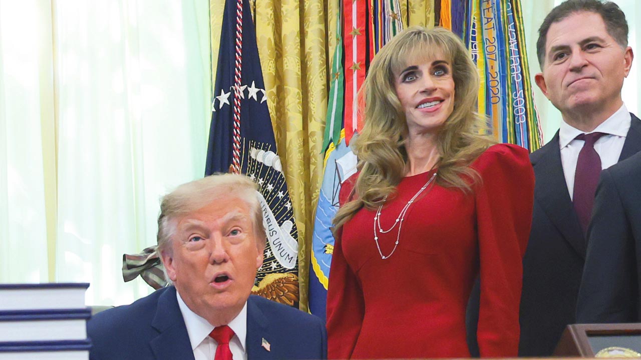 U.S. President Donald Trump (C) makes a statement along with (L-R) Social Security Administration Commissioner Frank Bisignano, U.S. Treasury Secretary Scott Bessent, Dell Technologies CEO Michael Dell and his wife Susan Dell during an event in the Oval Office of the White House on October 07, 2026 in Washington, DC. President Trump announced that automatic enrollment in the $1,000 government seed deposit for children born between 2025 and 2028 known as "Trump Accounts" is now active. (Photo by Anna Moneymaker/Getty Images)